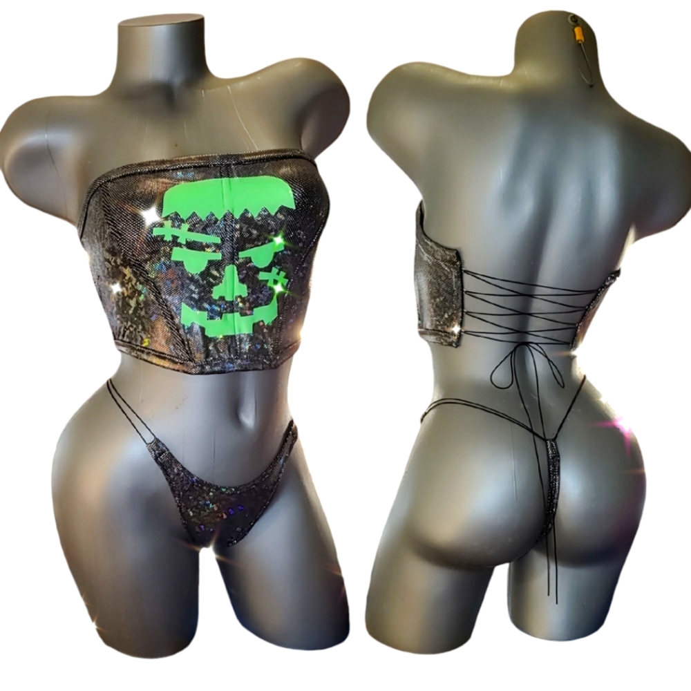 Luxury one of a kind HALLOWEEN stripper outfit, small/med/large GLOW IN DARK